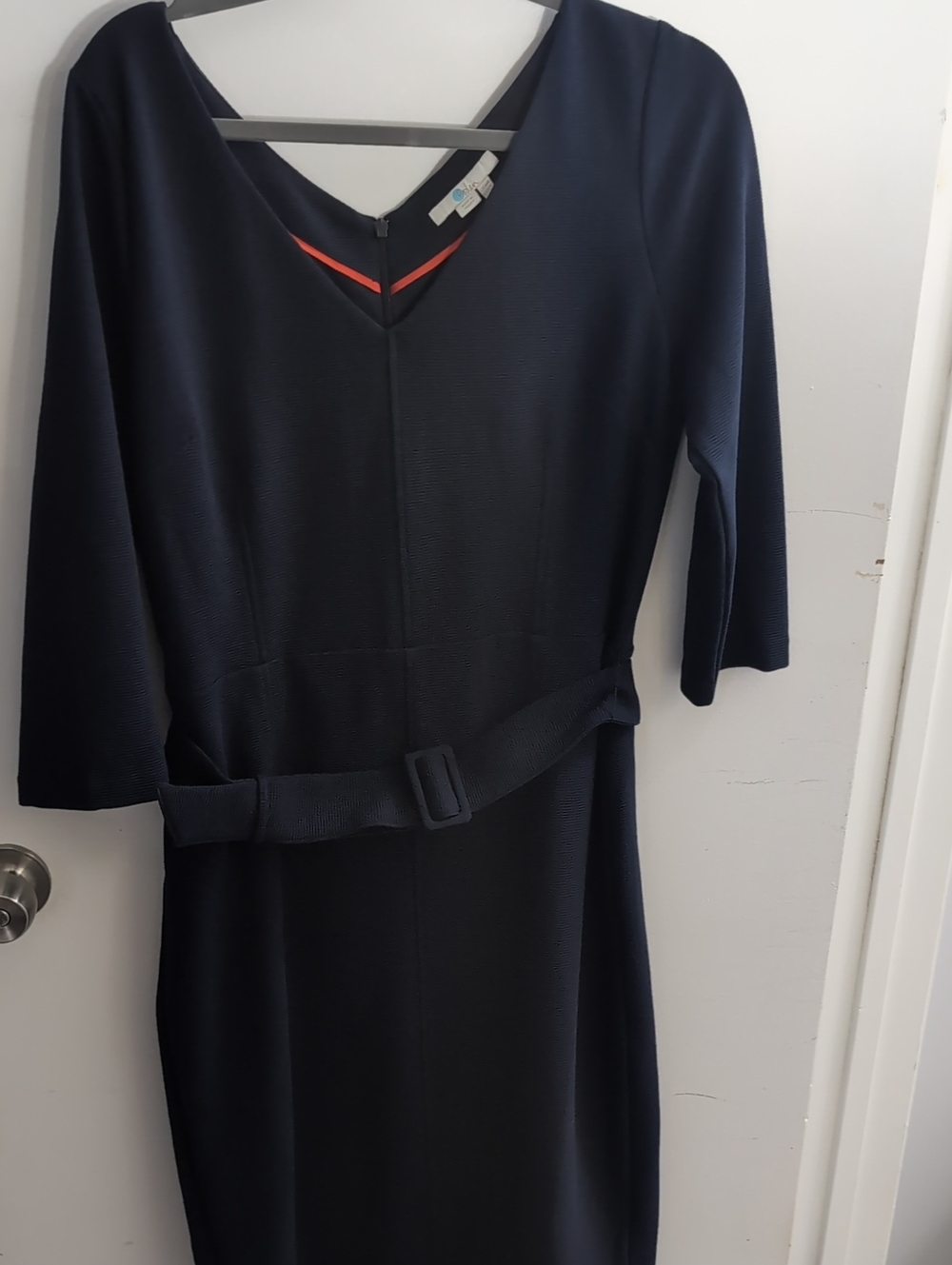 Boden Navy Belted V-Neck Long Sleeve Dress